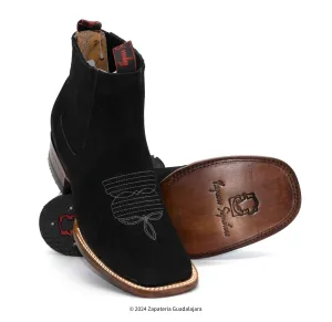 2662601 MEN WIDE SQUARE TOE NOBUCK BLACK LEATHER BOOT