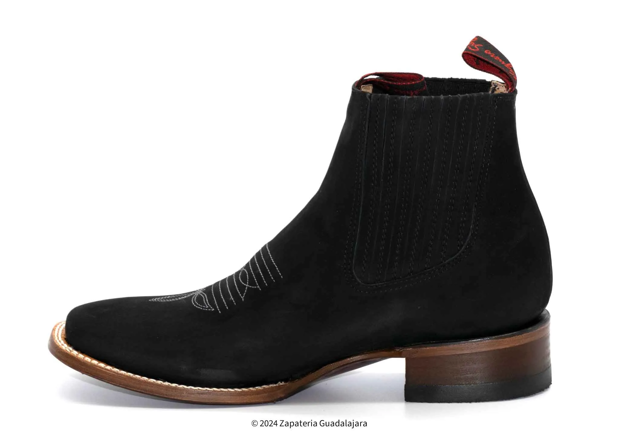 2662601 MEN WIDE SQUARE TOE NOBUCK BLACK LEATHER BOOT