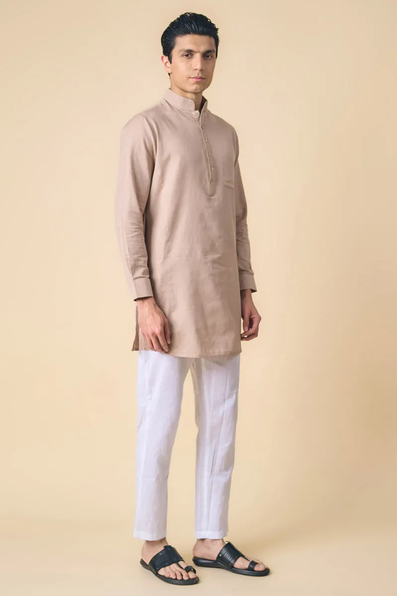 Beige Kurta With Textured Collar