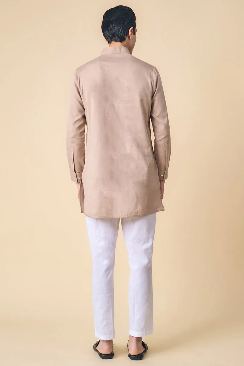 Beige Kurta With Textured Collar