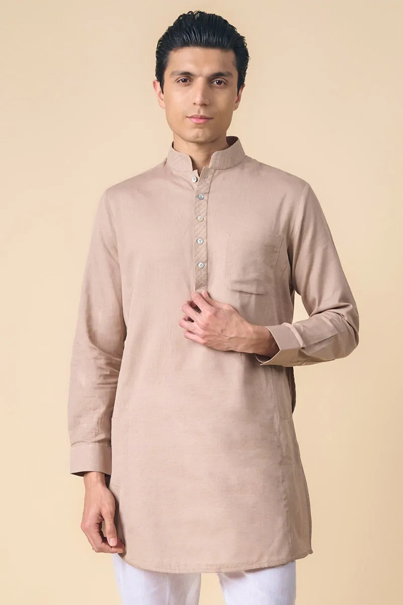 Beige Kurta With Textured Collar