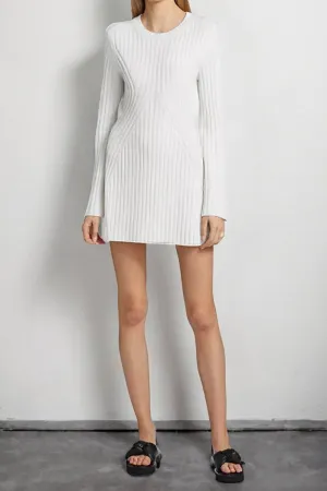 Beige Versatile Knit Crew Neck Cuff Slit Rib Long Sleeve Slim Sweater Dress