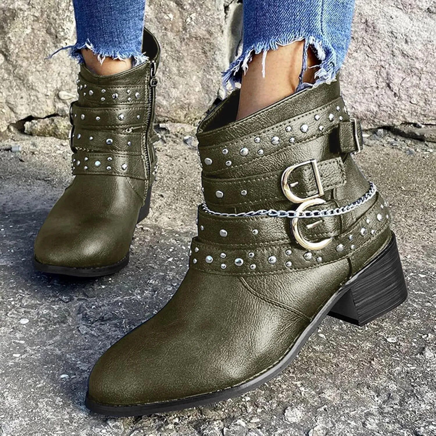 Black Booties for Women Ankle Wide Width Booties Womens Leather Boots Ankle Heeled Bootie for Women Dressy Fashion Casual Comfy Soft Slip on Pointed Toe Chunky Stacked Heel