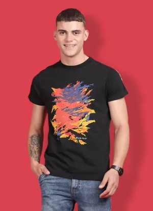 Black Cotton  Round Neck Tshirt