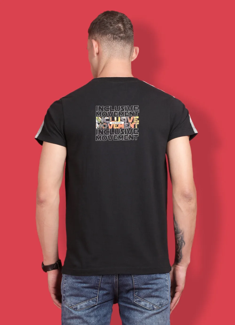 Black Cotton  Round Neck Tshirt