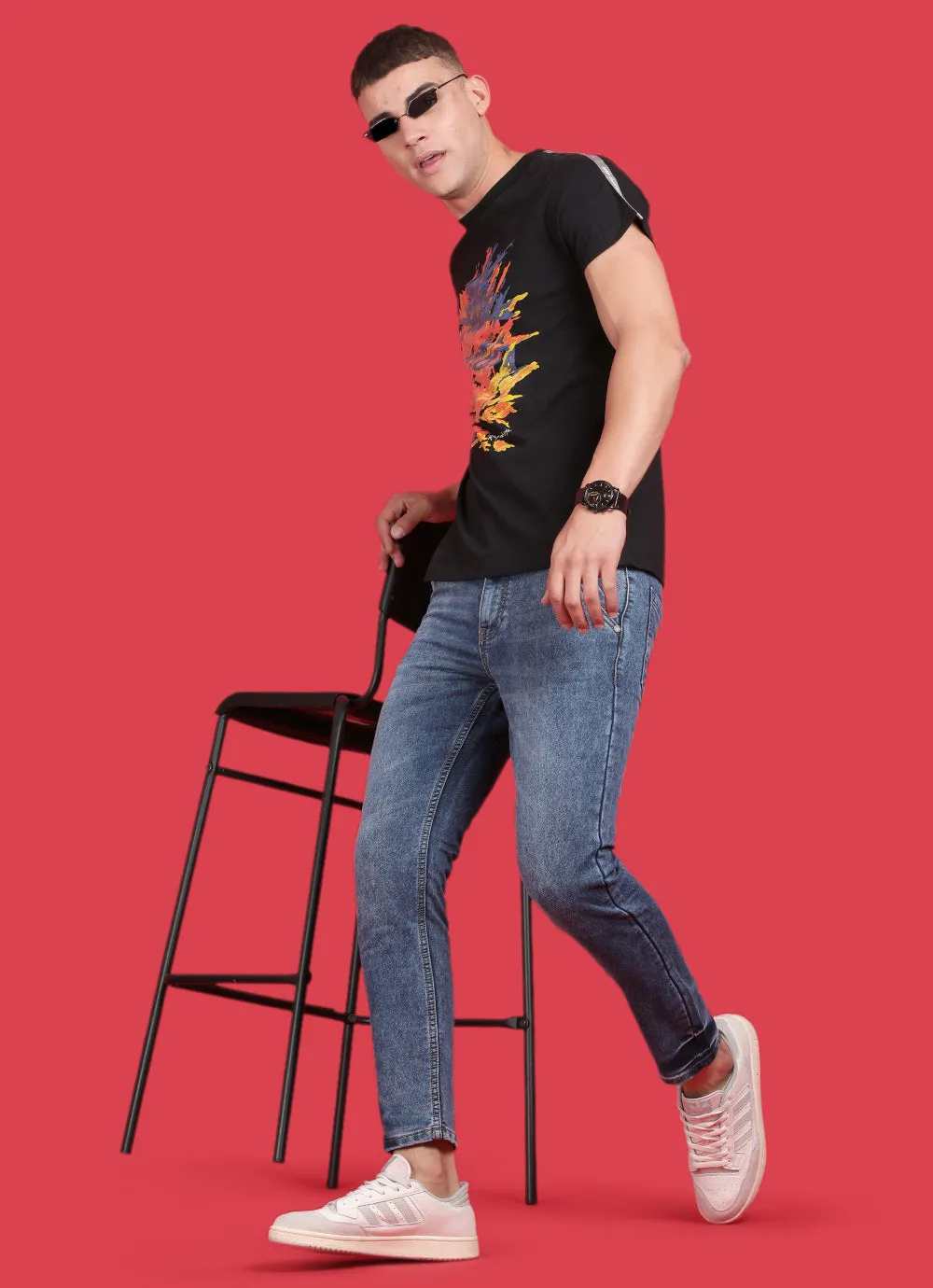 Black Cotton  Round Neck Tshirt