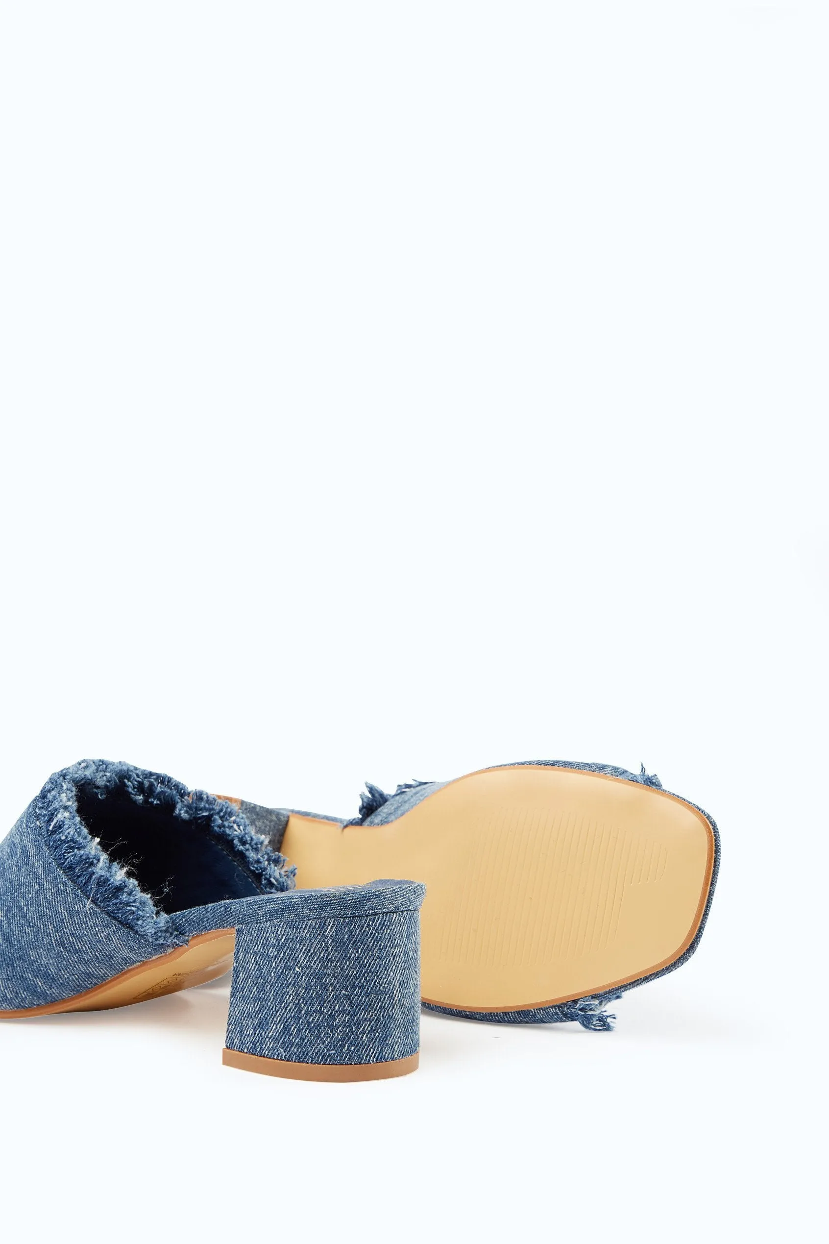 Blue Floral Embroidered Open Toe Mules