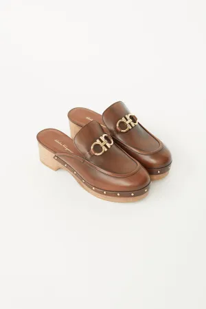 Brown Leather Cleome Clogs Platform Mule