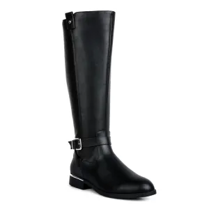 Buckle Strap Embellished Calf Boots