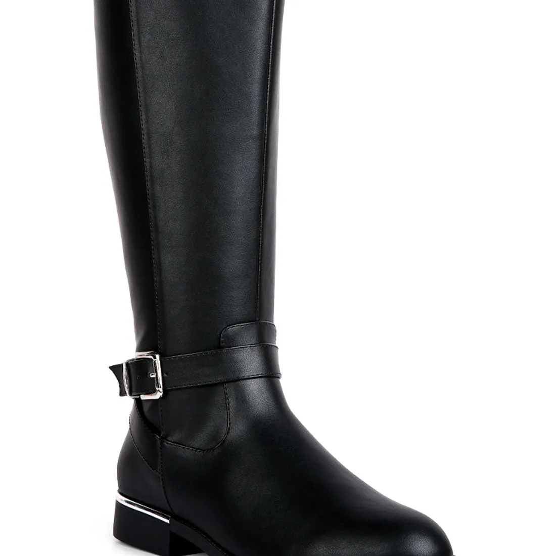 Buckle Strap Embellished Calf Boots