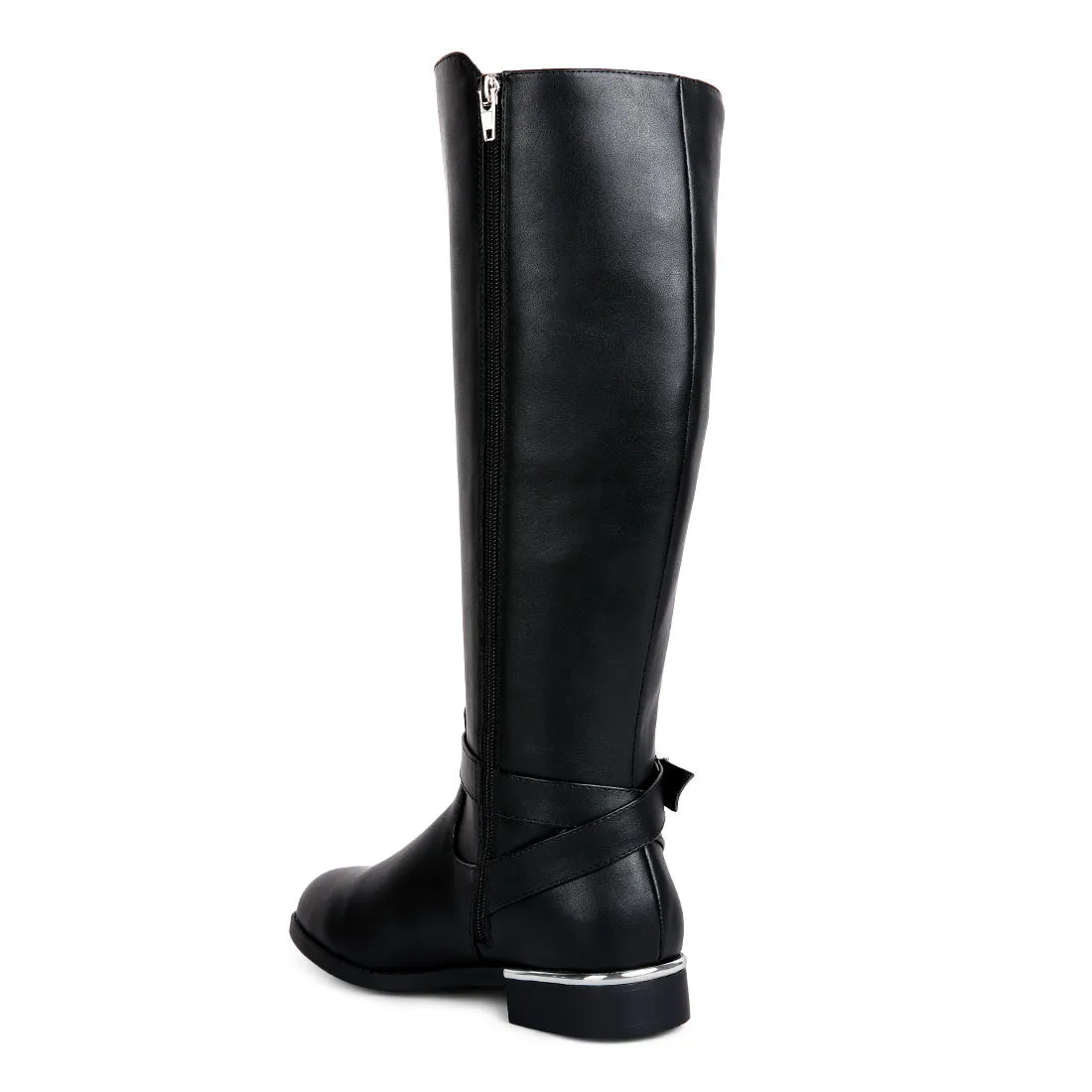 Buckle Strap Embellished Calf Boots