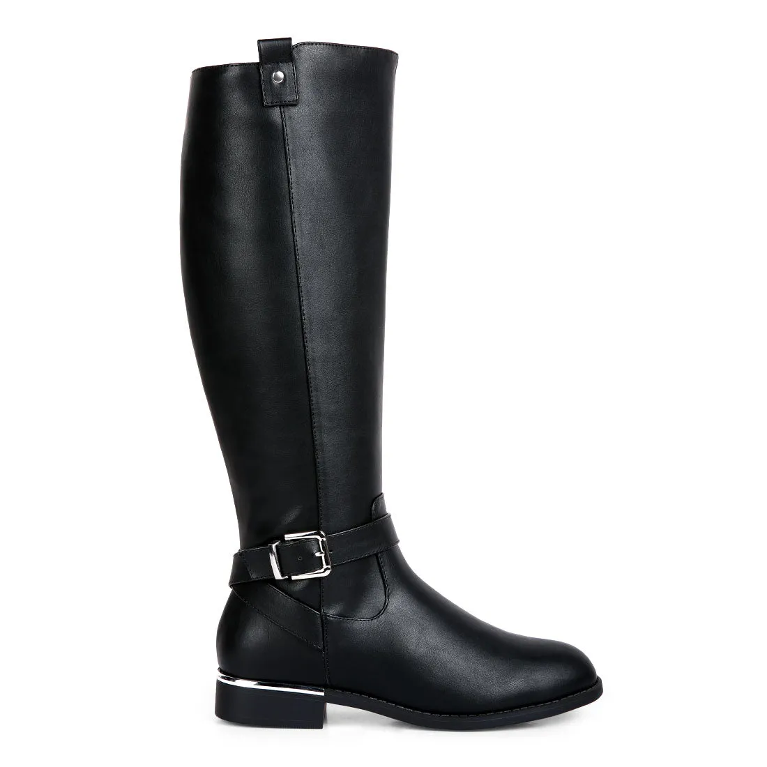 Buckle Strap Embellished Calf Boots