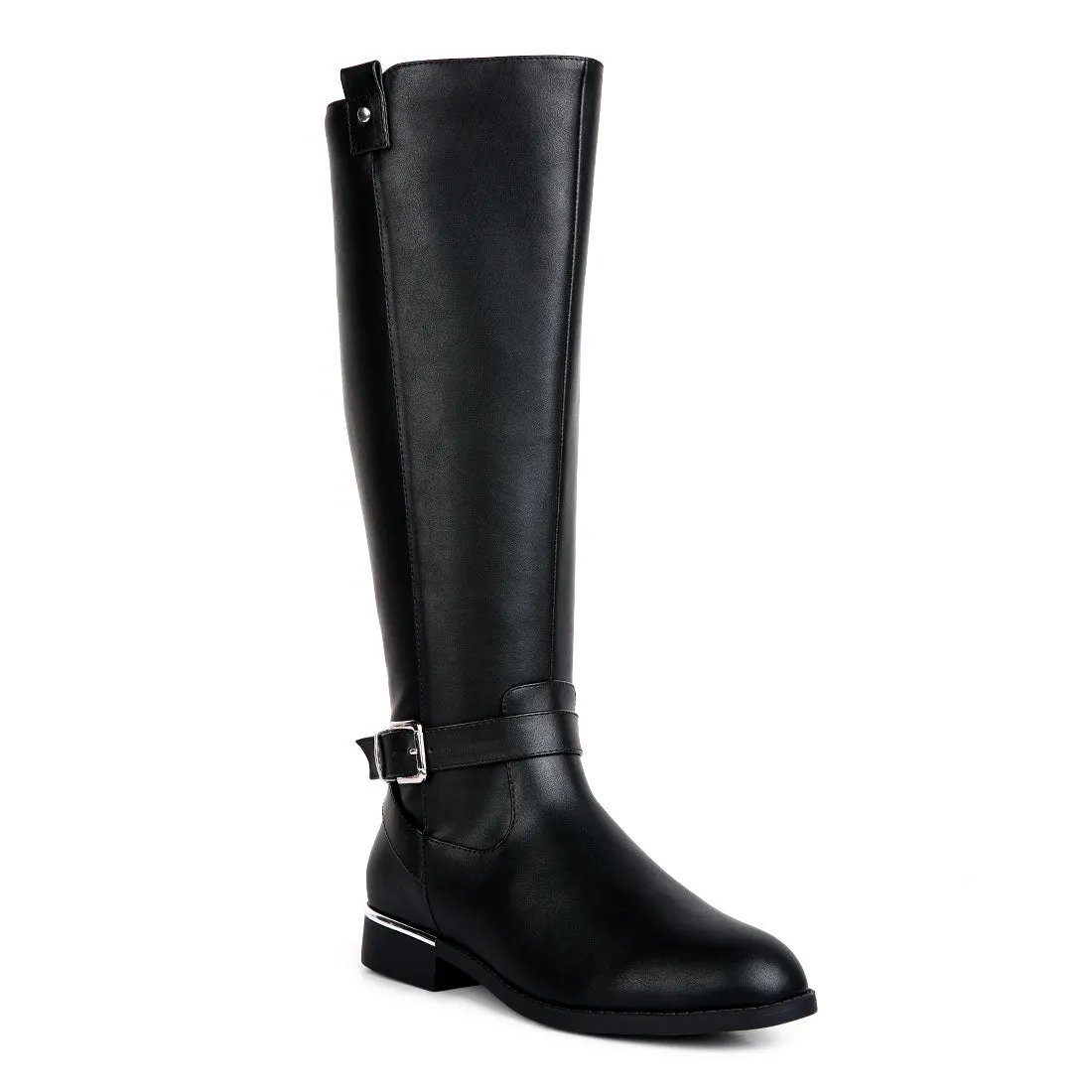 Buckle Strap Embellished Calf Boots