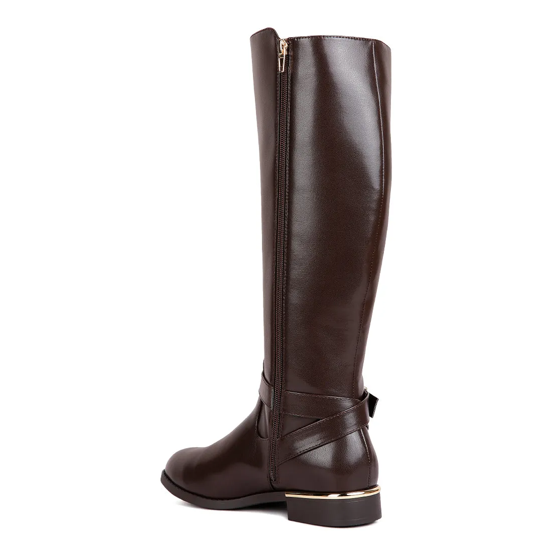 Buckle Strap Embellished Calf Boots