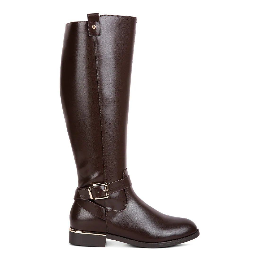 Buckle Strap Embellished Calf Boots