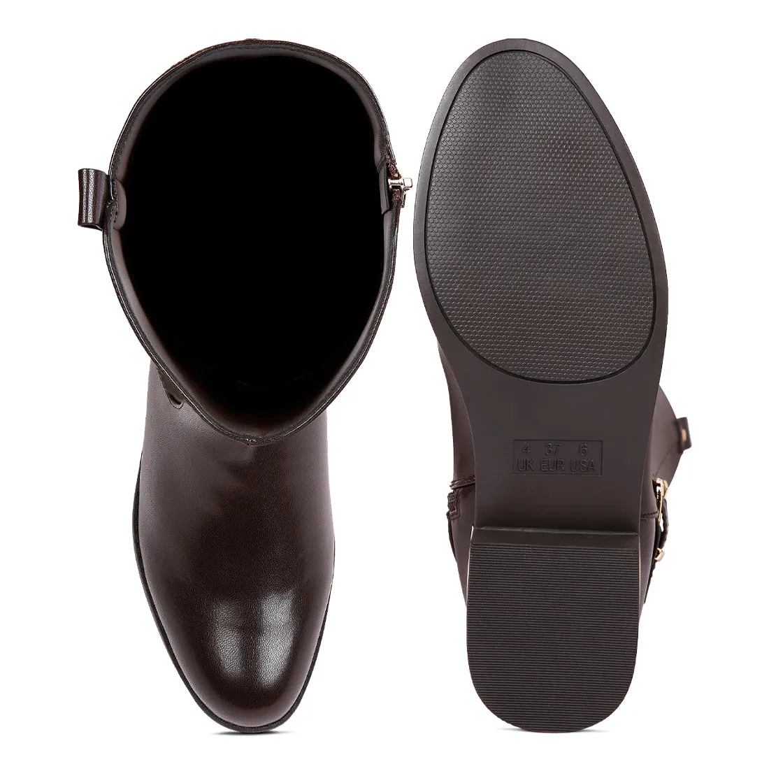 Buckle Strap Embellished Calf Boots