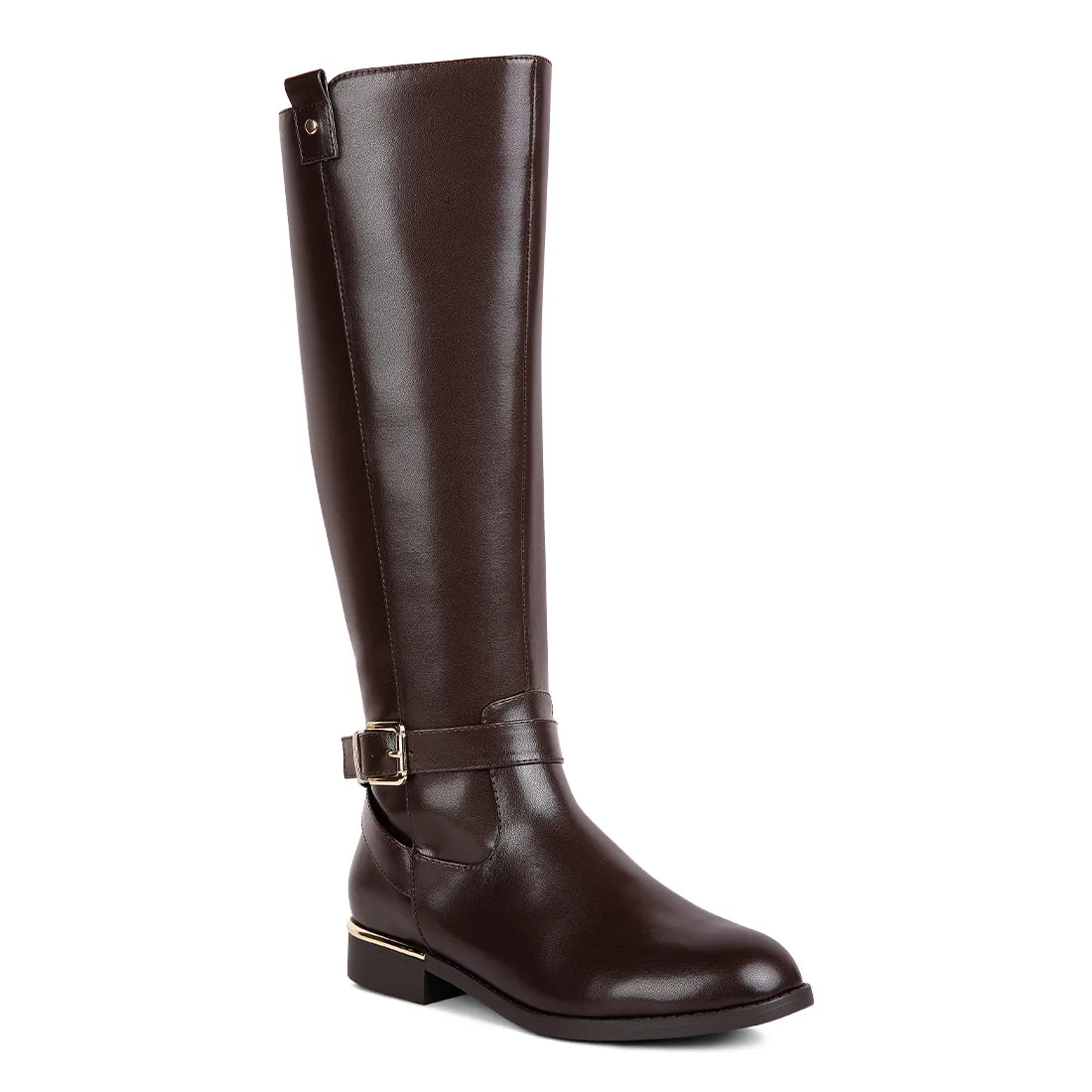 Buckle Strap Embellished Calf Boots