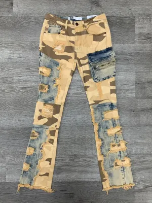 Camo Denim Cargo Stacked Pants - Desert Camo