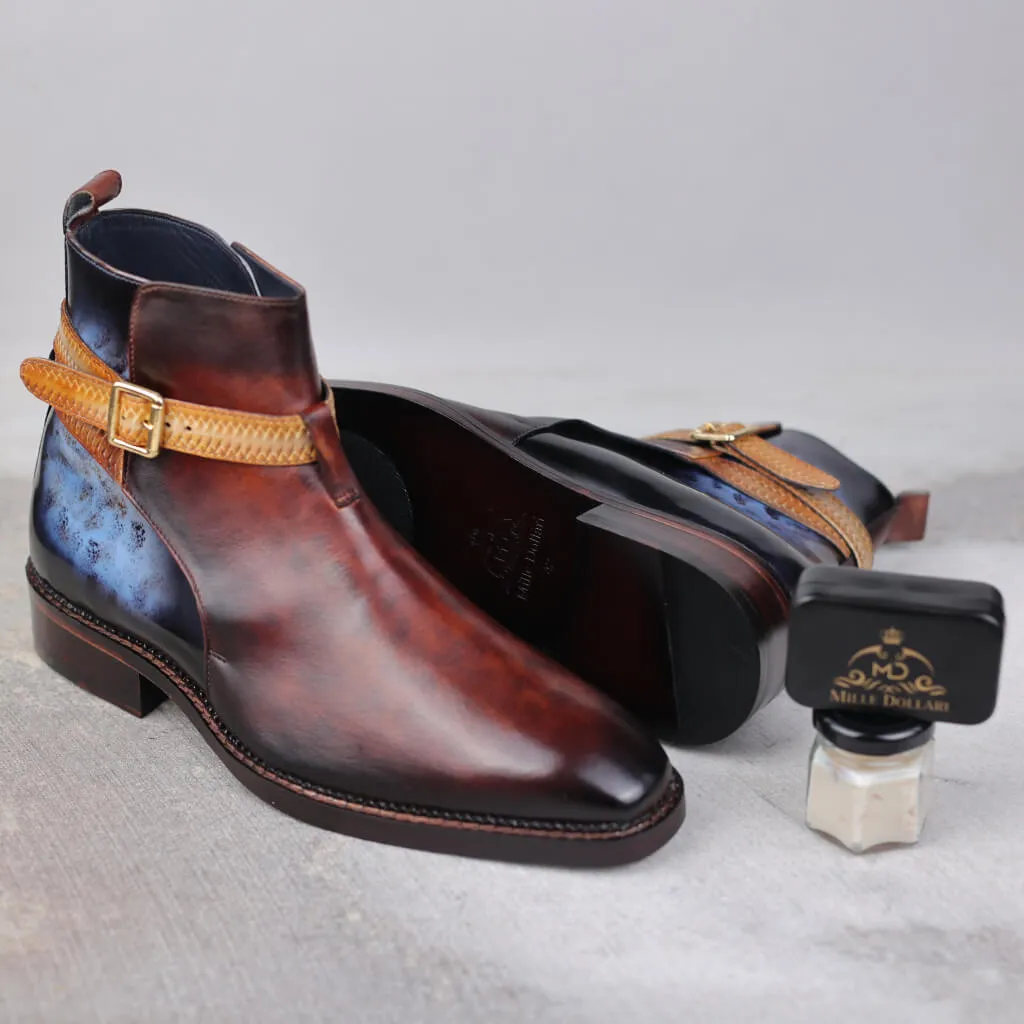 Cavalier Crest: Refined Marble Patina Boots