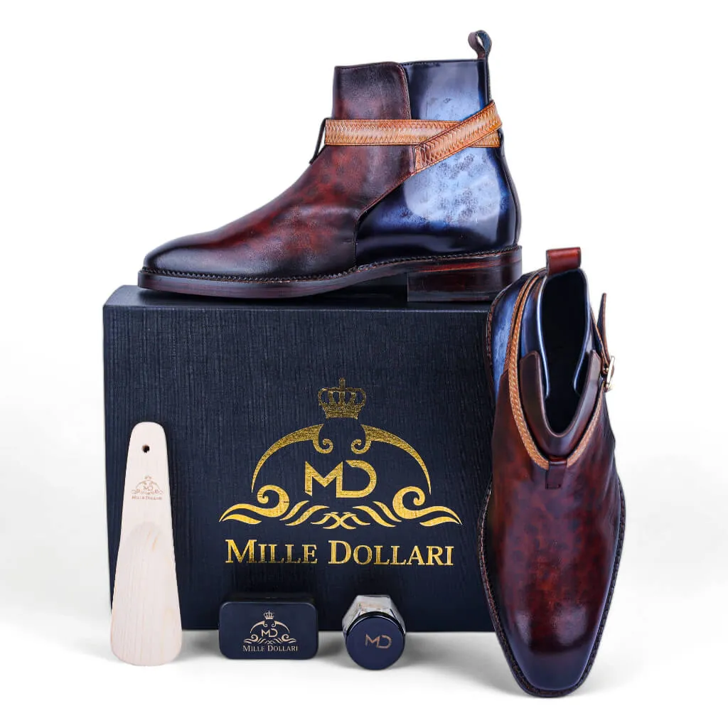 Cavalier Crest: Refined Marble Patina Boots