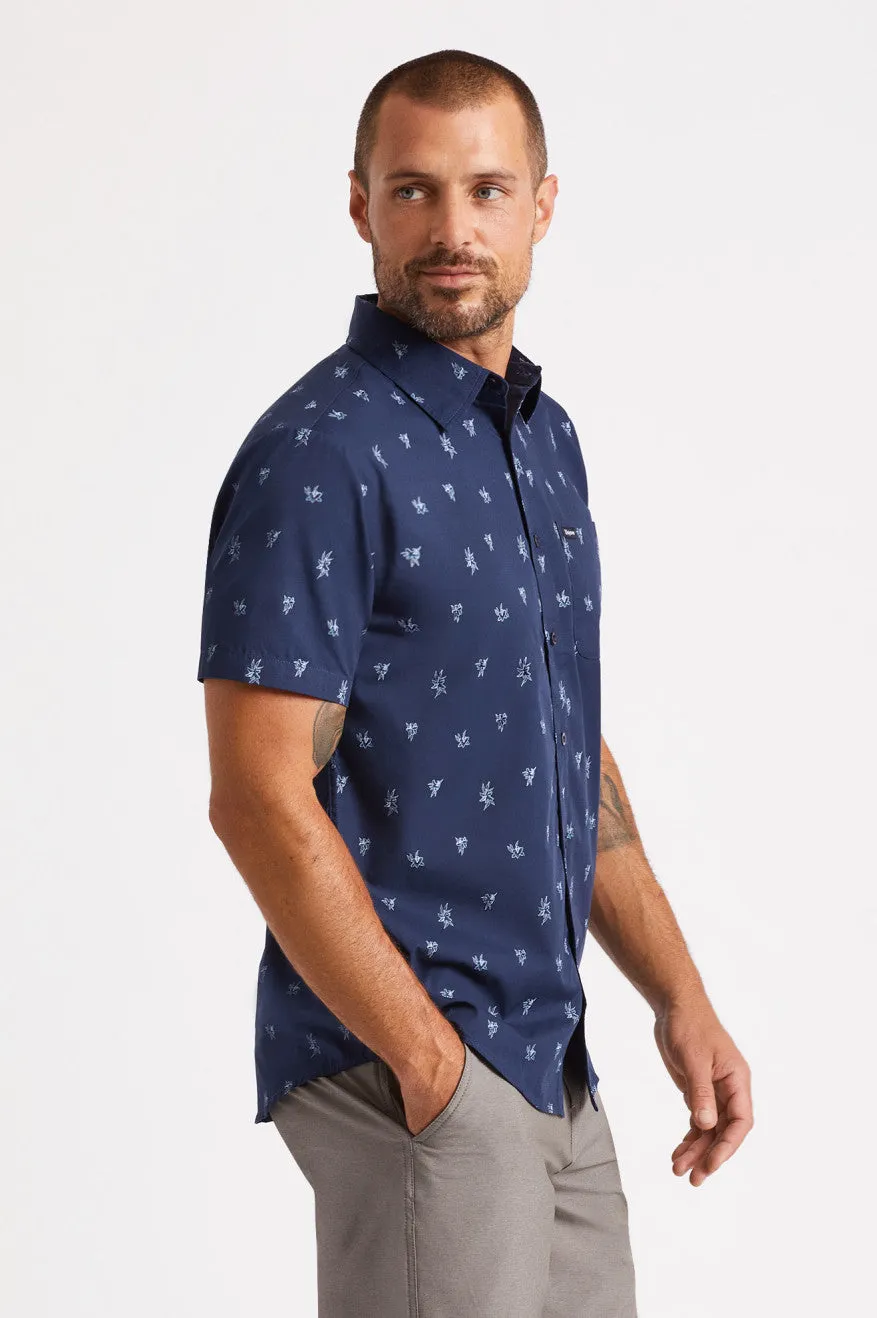 Charter Print S/S Woven - Washed Navy/Aqua