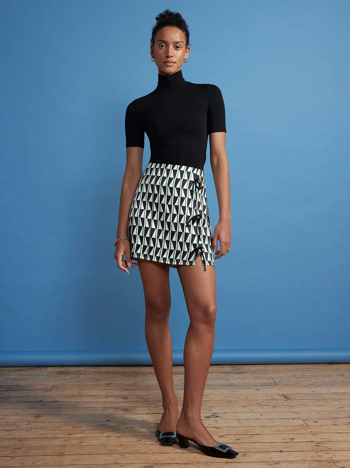 Christa Green Tile Print Mini Skirt