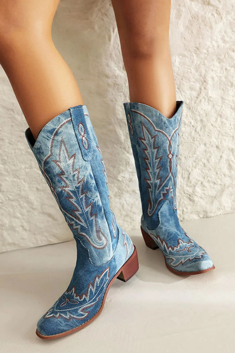 Classic Black Embroidered Pointed Toe Knee High Wide Calf Cowgirl Boots
