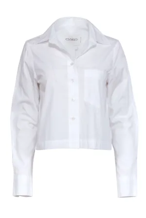 Closed - White Collared Cropped Button Front Top Sz XS