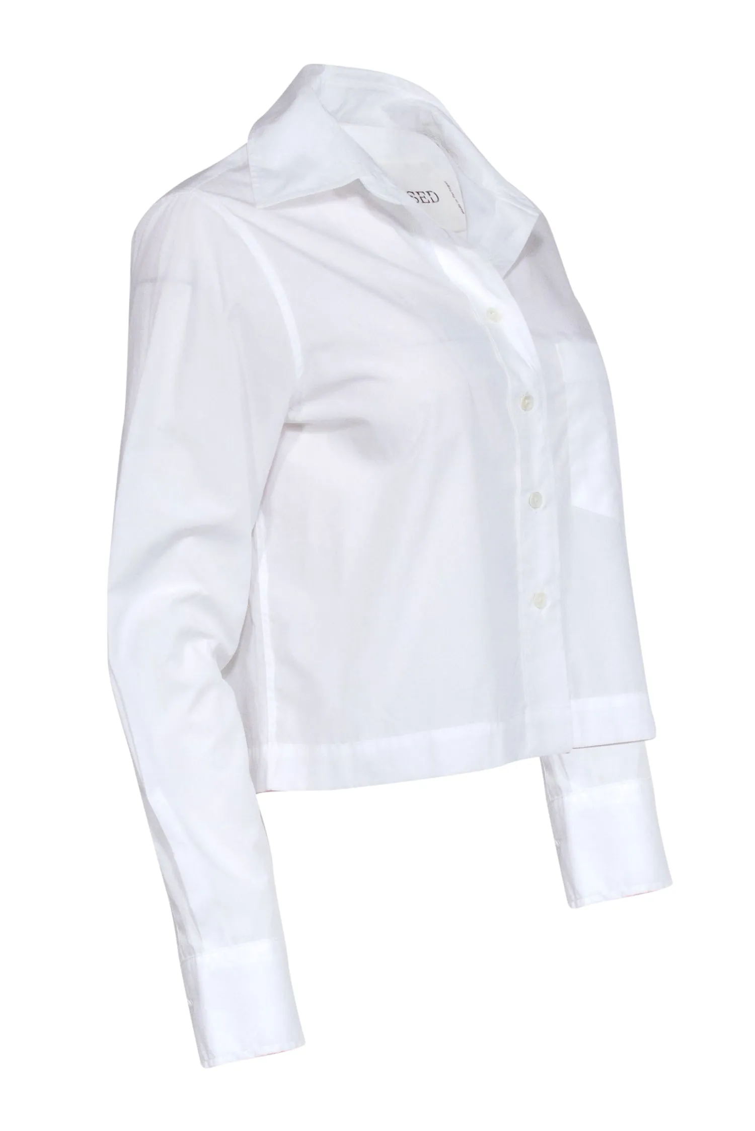 Closed - White Collared Cropped Button Front Top Sz XS