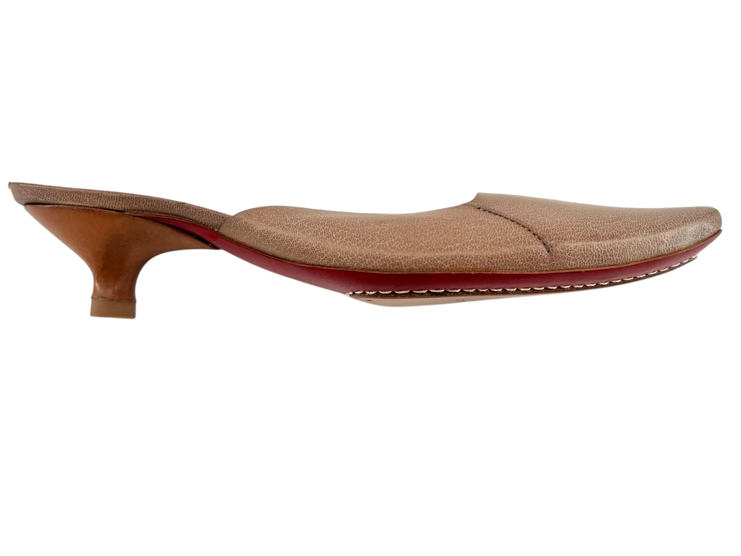 Costume National Taupe Leather Minimalist Kitten Heel Mule, New/Old