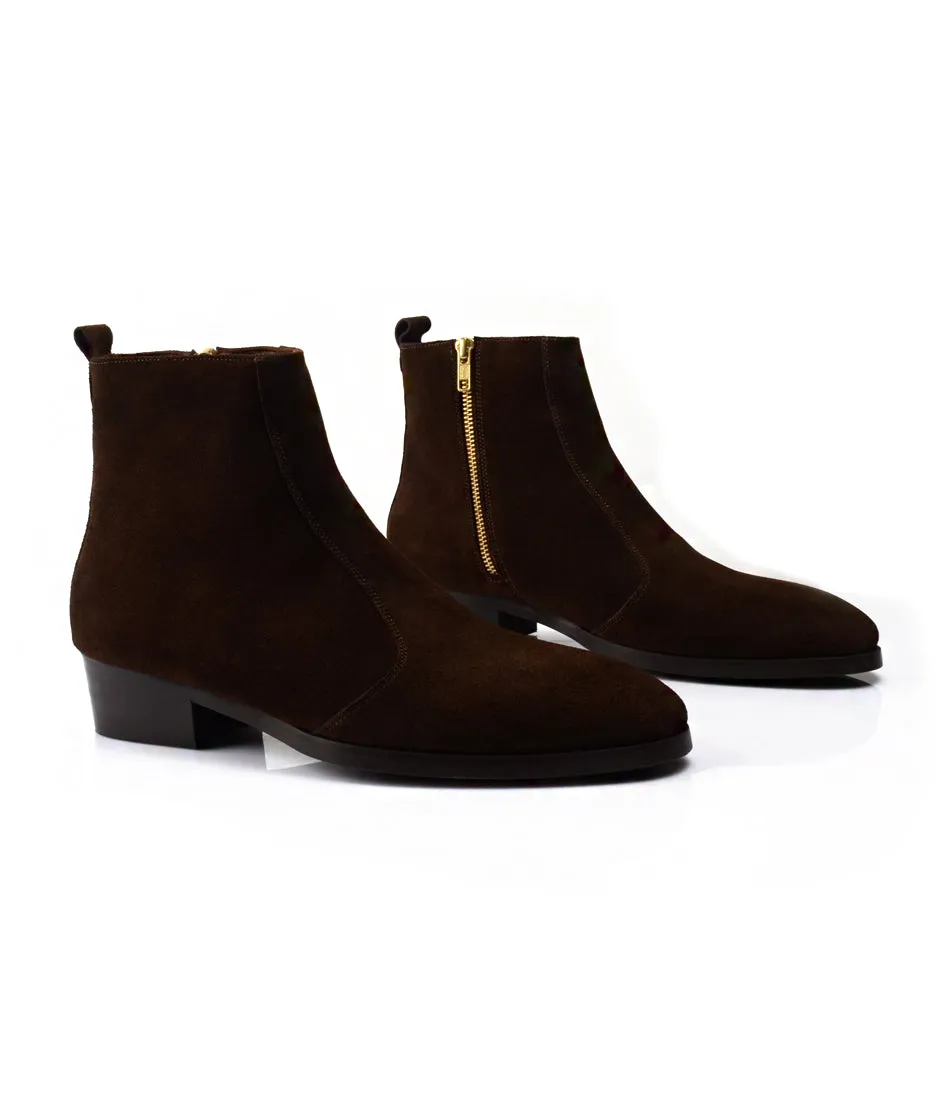 Cuban Zipper Boots - Brown Suede