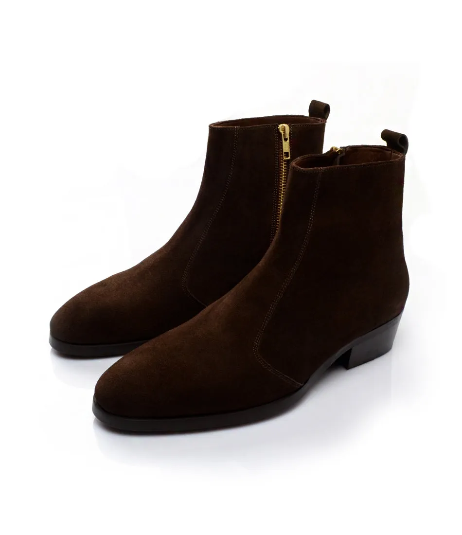 Cuban Zipper Boots - Brown Suede