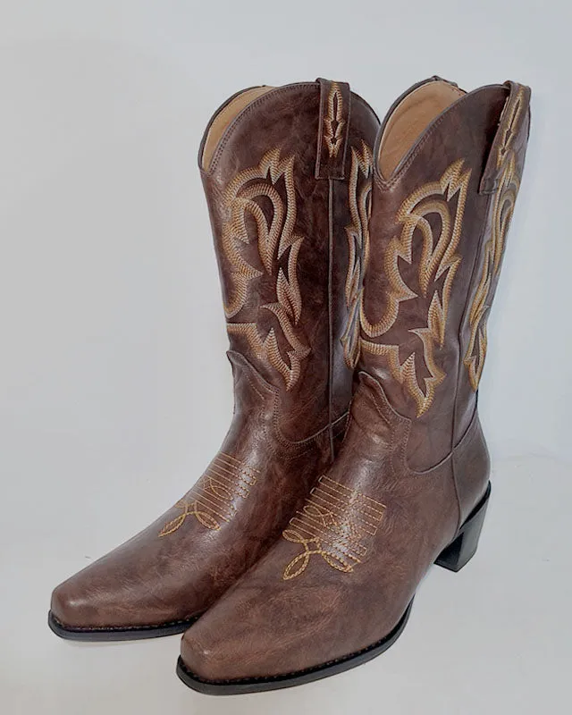 elveswallet Pointed toe embroidery mid-heel western boots