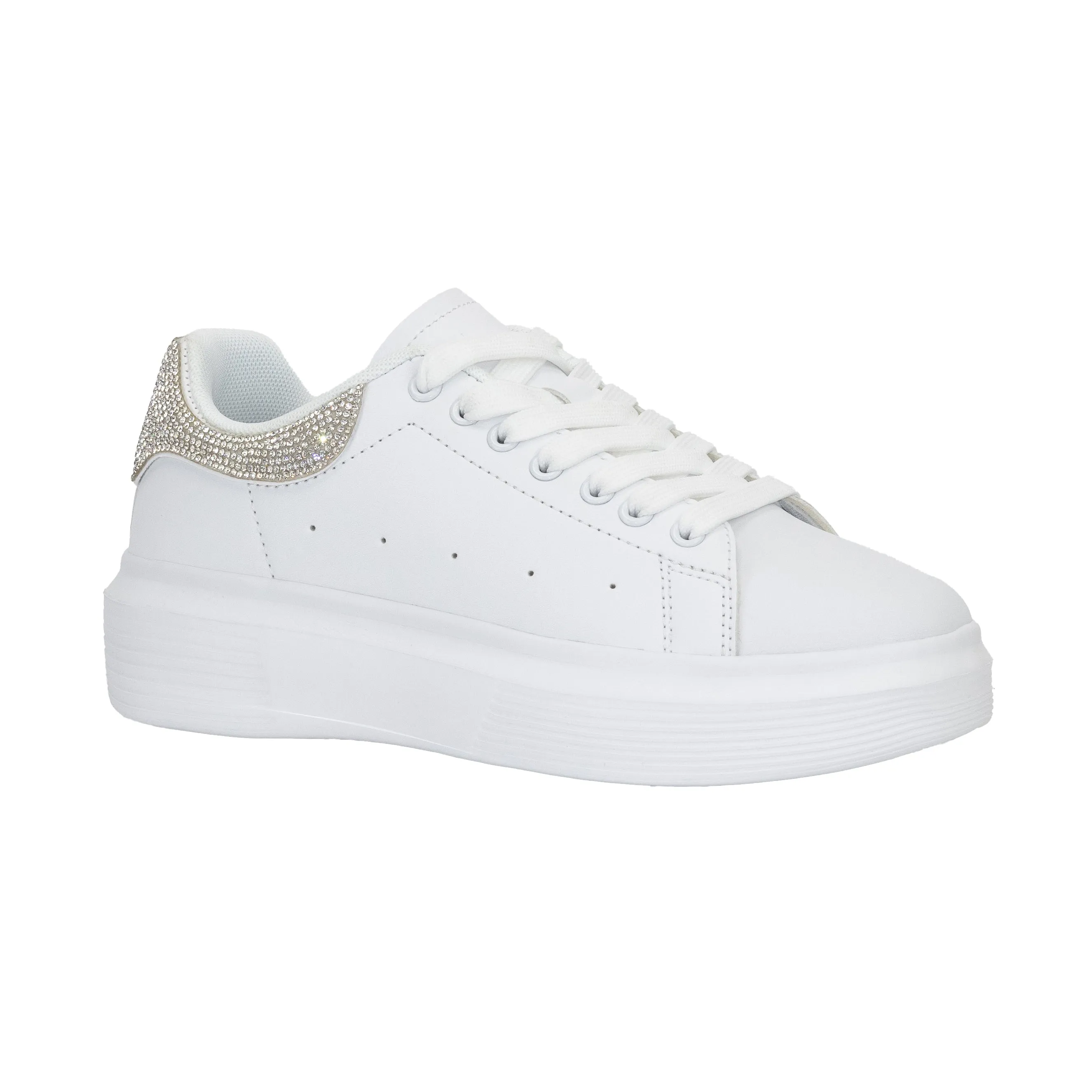 Fortuna - Lace-Up Sneakers with Rhinestone Accents, Chunky Lightweight Sole, Perfect for Casual or Urban Street Style