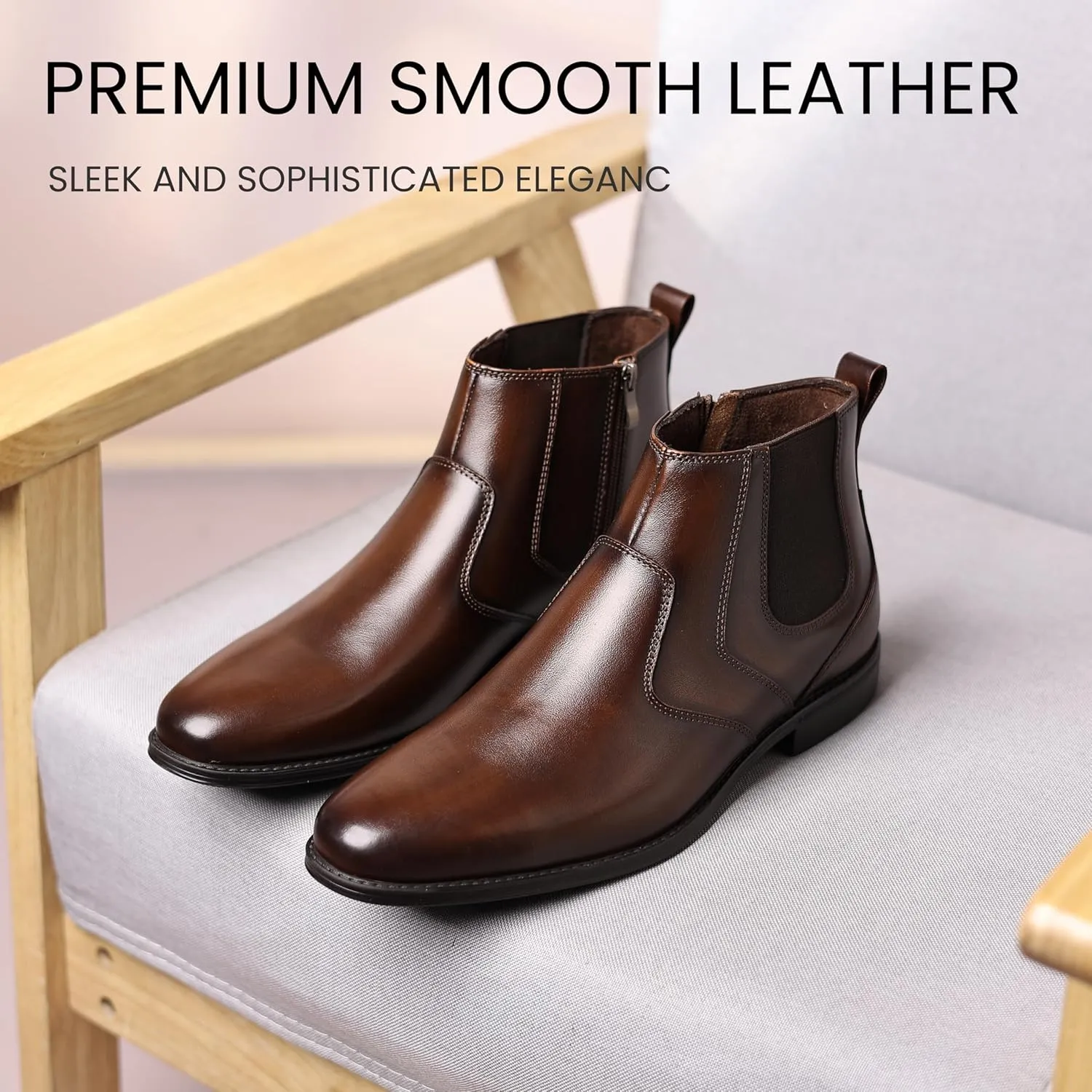 Holy dove Chelsea Boots Men  Genuine Leather,Chelsea Boots for Men with Side Zipper, Casual Slip-On Ankle Boots, Chukka & Oxford Style Dress Boots