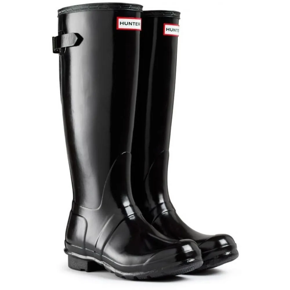 Hunter Women's Original Back Adjustable Gloss Rain Boots in Black