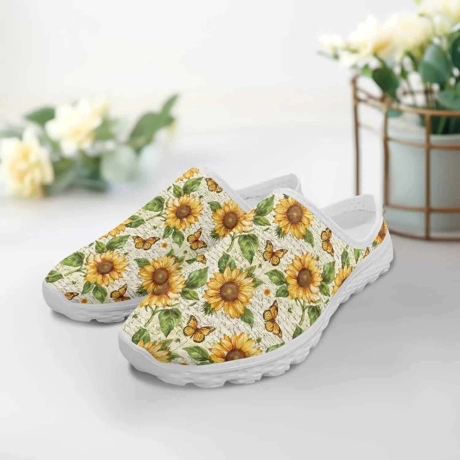 Jeiento Womens Slip On Walking Shoes Breathable Flat Mules Shoe with Arch Support Lightweight Comfort Open Back Casual Sneakers