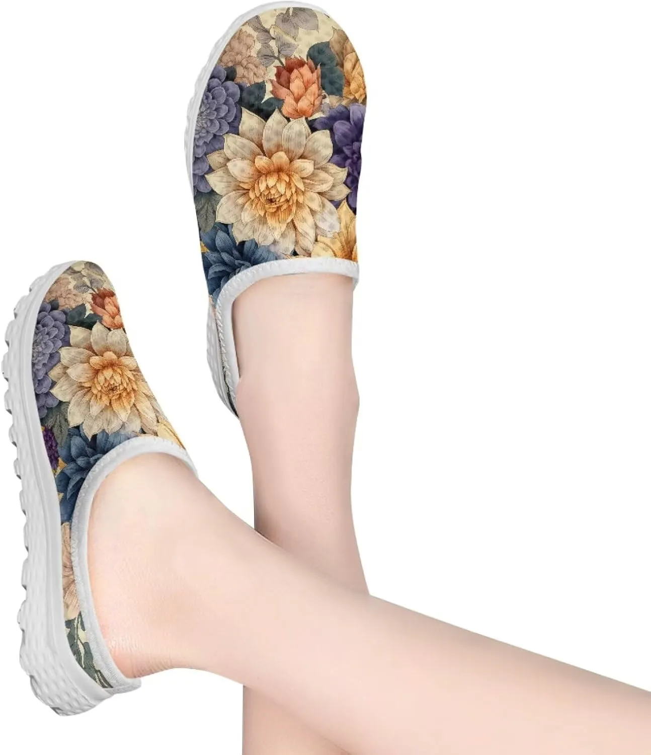 Jeiento Womens Slip On Walking Shoes Breathable Flat Mules Shoe with Arch Support Lightweight Comfort Open Back Casual Sneakers