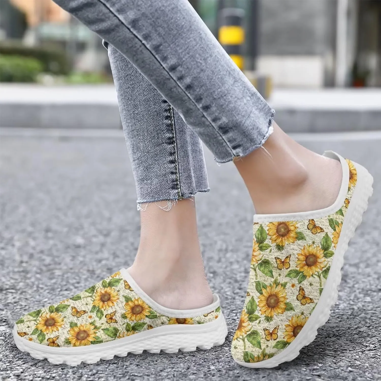 Jeiento Womens Slip On Walking Shoes Breathable Flat Mules Shoe with Arch Support Lightweight Comfort Open Back Casual Sneakers