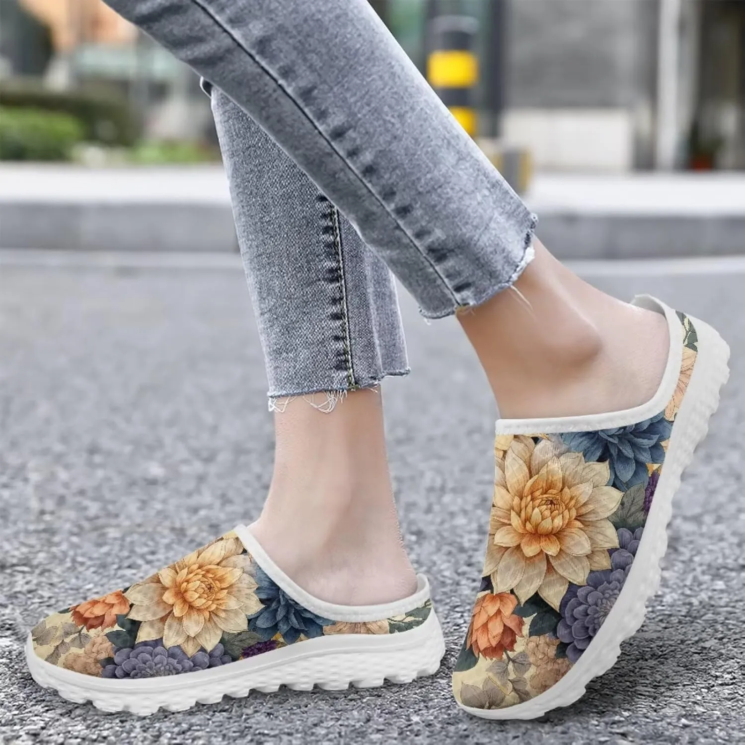 Jeiento Womens Slip On Walking Shoes Breathable Flat Mules Shoe with Arch Support Lightweight Comfort Open Back Casual Sneakers