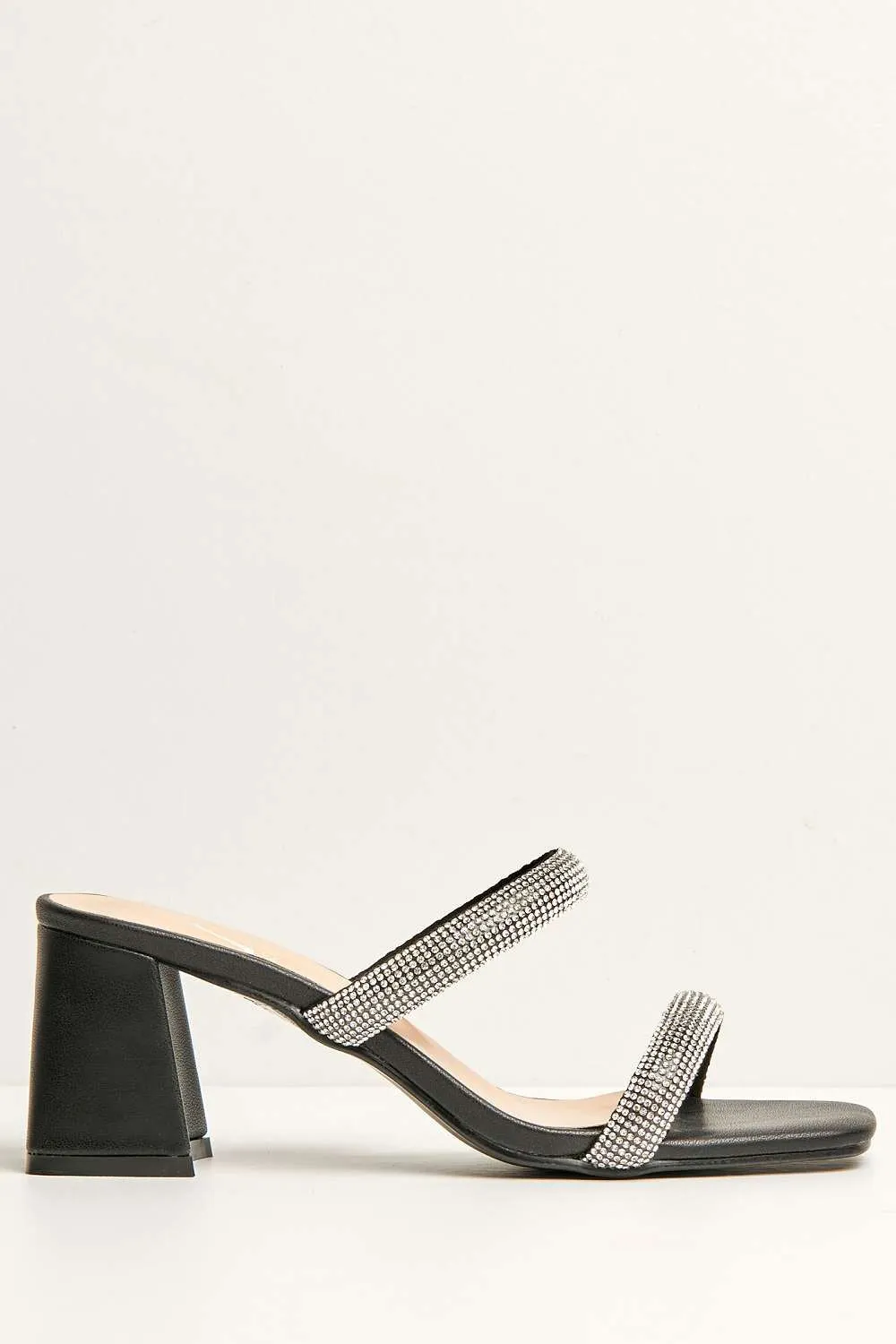 Melina Block Heel Diamante Embellished Mules in Black