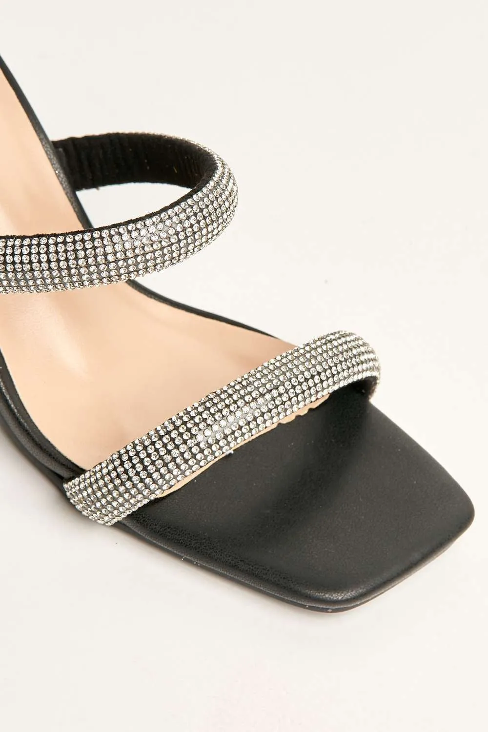 Melina Block Heel Diamante Embellished Mules in Black
