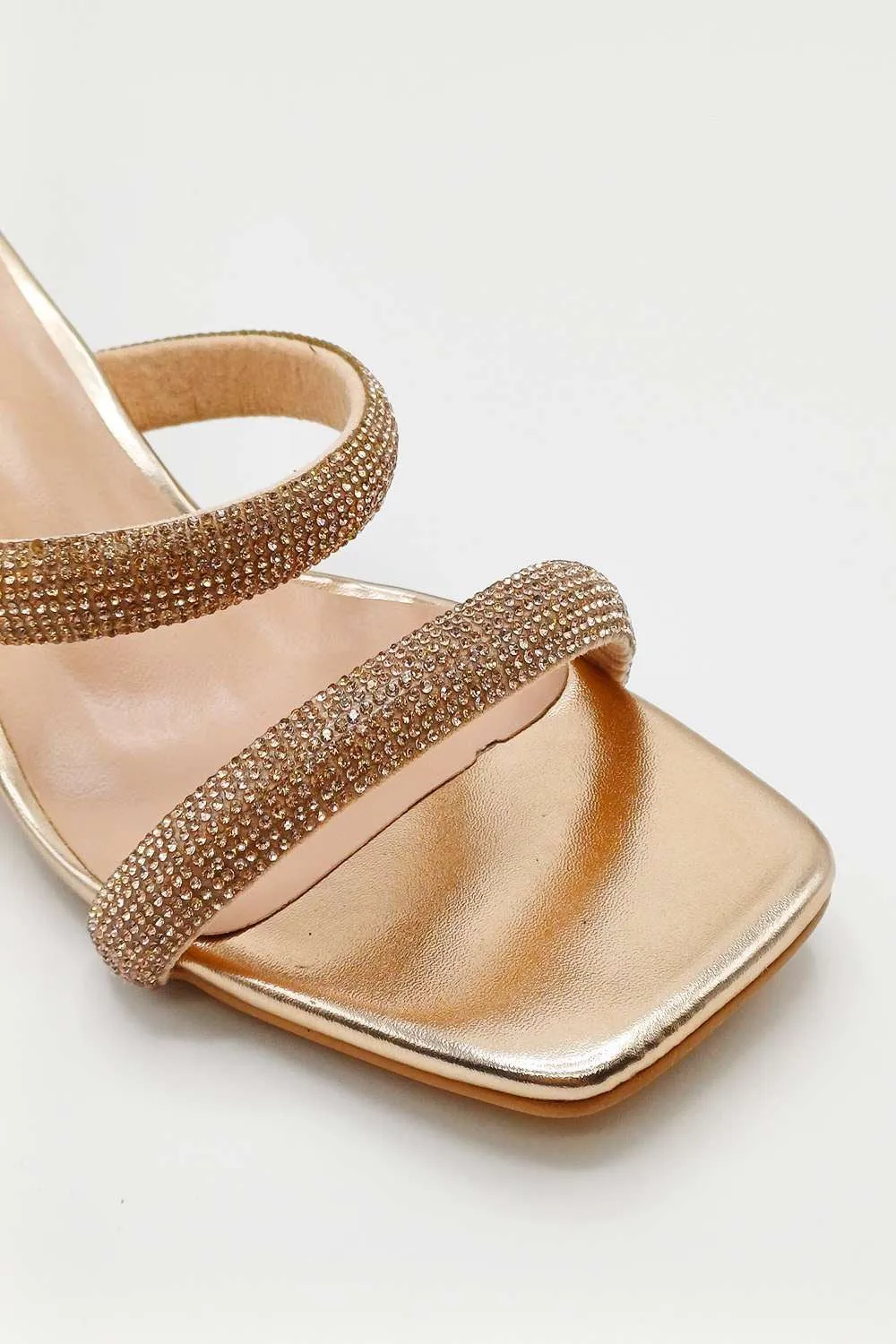 Melina Block Heel Diamante Embellished Mules in Champagne