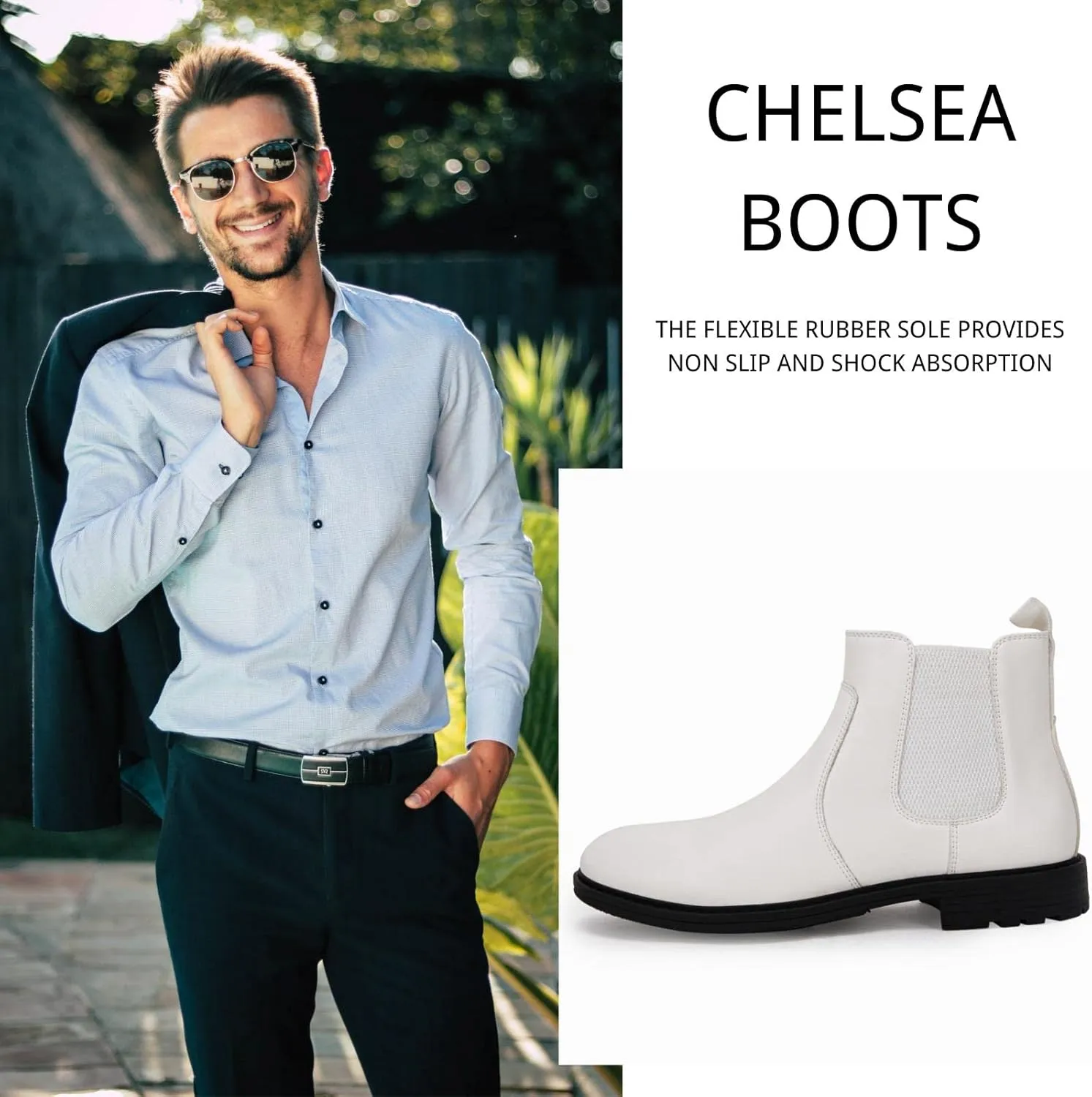Men's Ankle Boots Chelsea Round Toe Slip on Waterproof Faux Leather Classic Dress Booties for Men