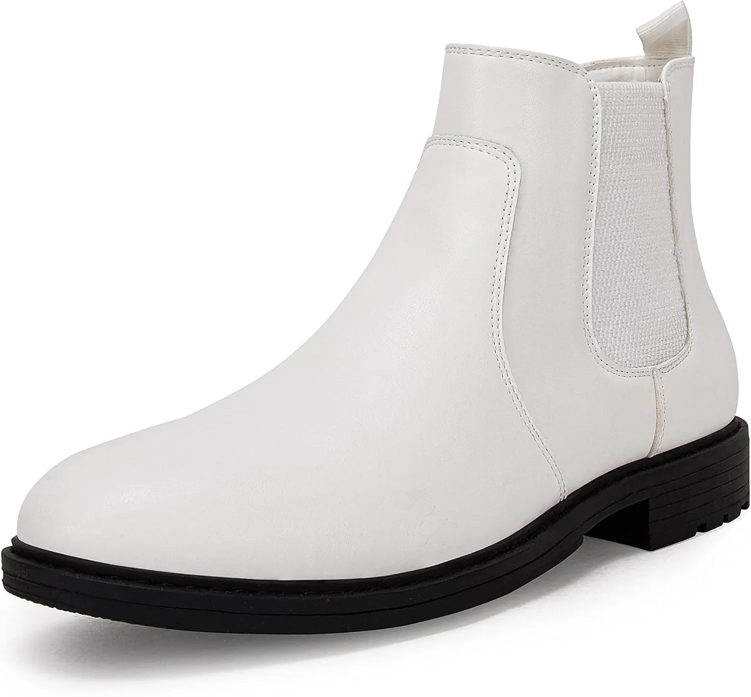 Men's Ankle Boots Chelsea Round Toe Slip on Waterproof Faux Leather Classic Dress Booties for Men