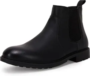 Men's Ankle Boots Chelsea Round Toe Slip on Waterproof Faux Leather Classic Dress Booties for Men