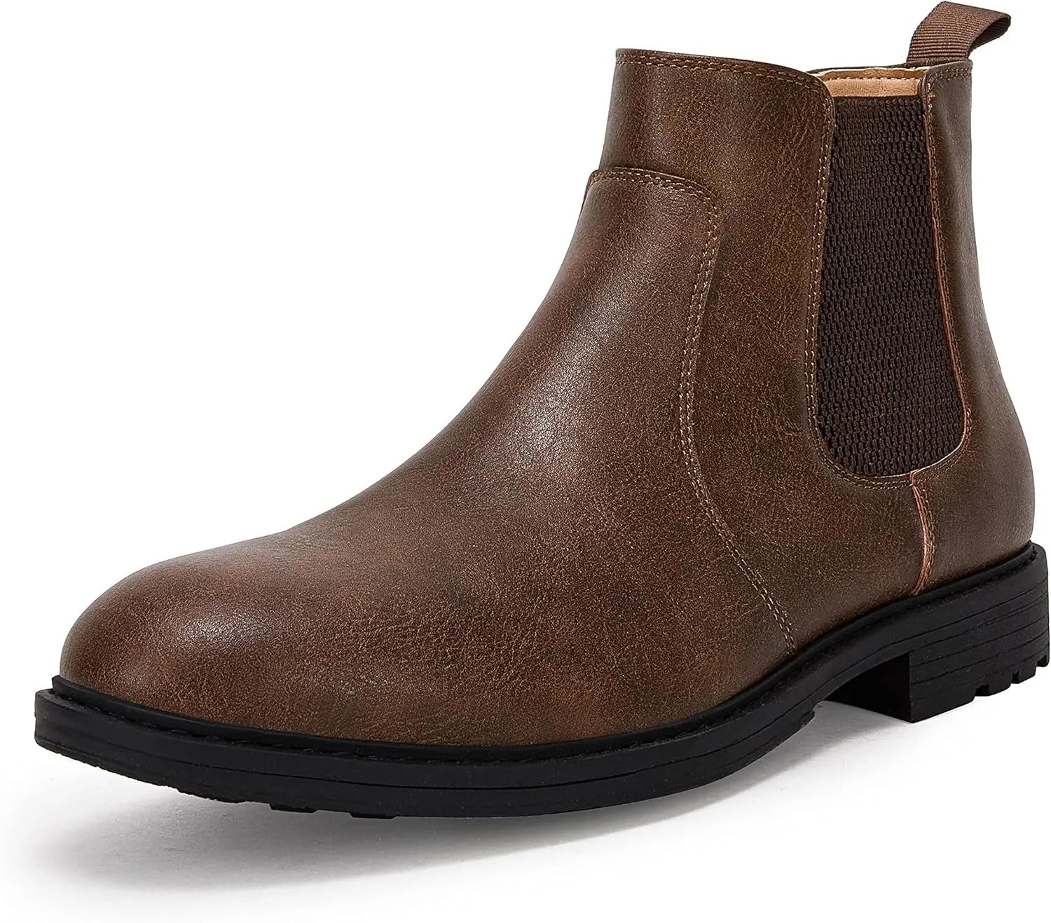 Men's Ankle Boots Chelsea Round Toe Slip on Waterproof Faux Leather Classic Dress Booties for Men
