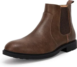 Men's Ankle Boots Chelsea Round Toe Slip on Waterproof Faux Leather Classic Dress Booties for Men