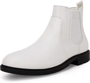 Men's Ankle Boots Chelsea Round Toe Slip on Waterproof Faux Leather Classic Dress Booties for Men