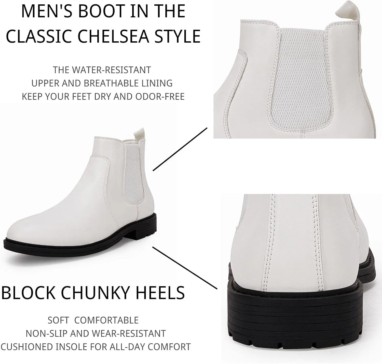 Men's Ankle Boots Chelsea Round Toe Slip on Waterproof Faux Leather Classic Dress Booties for Men